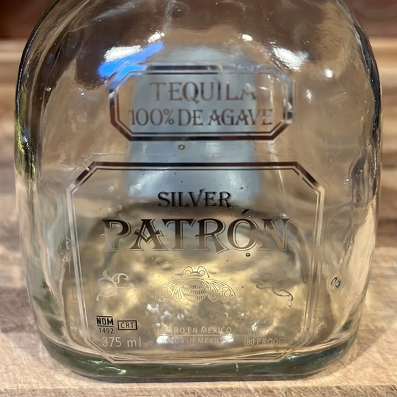 PATRON SILVER TEQUILA BOTTLE 375 ML GLASS BOTTLE WITH CORK EMPTY - Picture 2 of 9